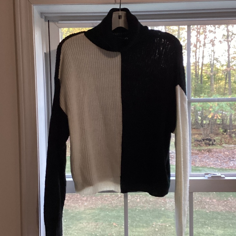 Black & white block turtleneck sweater